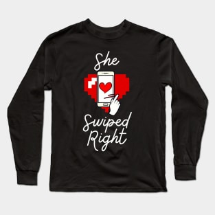 She & He Swiped Right Funny Anniversary Matching Couples Long Sleeve T-Shirt